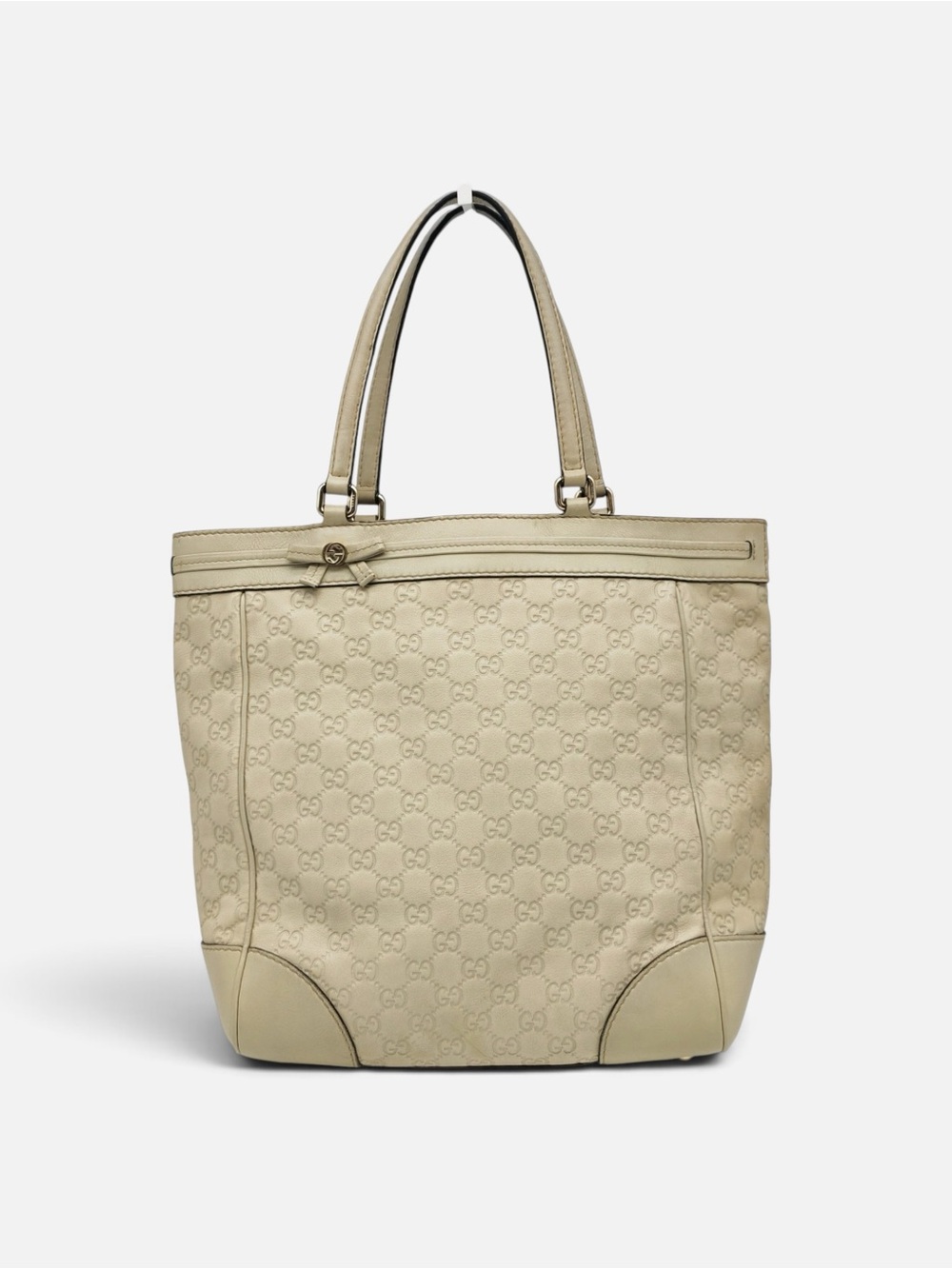 Gucci Guccissima Off White Leather Tote Bag GG Embossed Shoulder Bag
